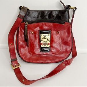 Sharif Genuine Patent Leather Crossbody Purse Bag | Red & Black | Medium Size